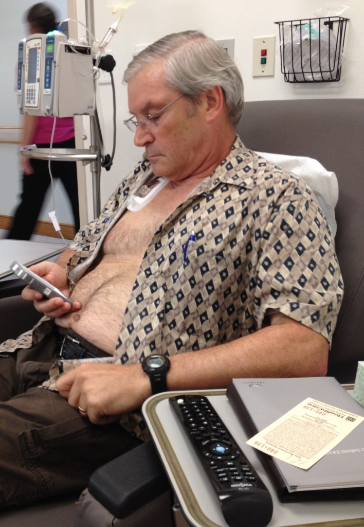 Chris Hutchins during a chemo session