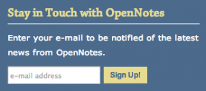 Screen capture of OpenNotes signup form