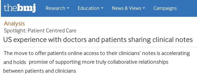 Screen capture of BMJ OpenNotes article