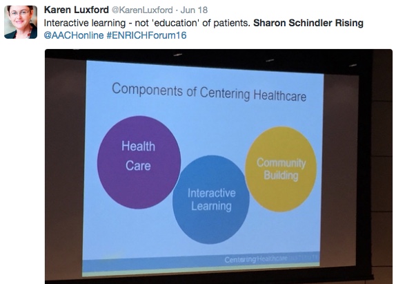 @KarenLuxford tweet about Rising's slide: ""Interactive learning - not 'education' of patient"
