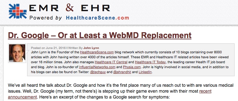 EMR and EHR screen capture Google Mayo Harvard story