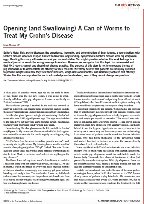 Sean Ahrens article in American Journal of Gastroenterology